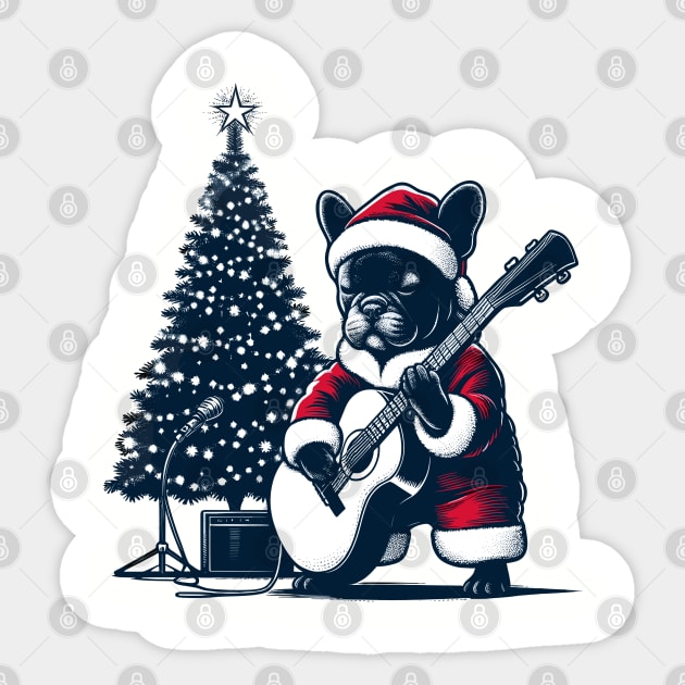 French Bulldog Playing Guitar Christmas Sticker by Graceful Designs